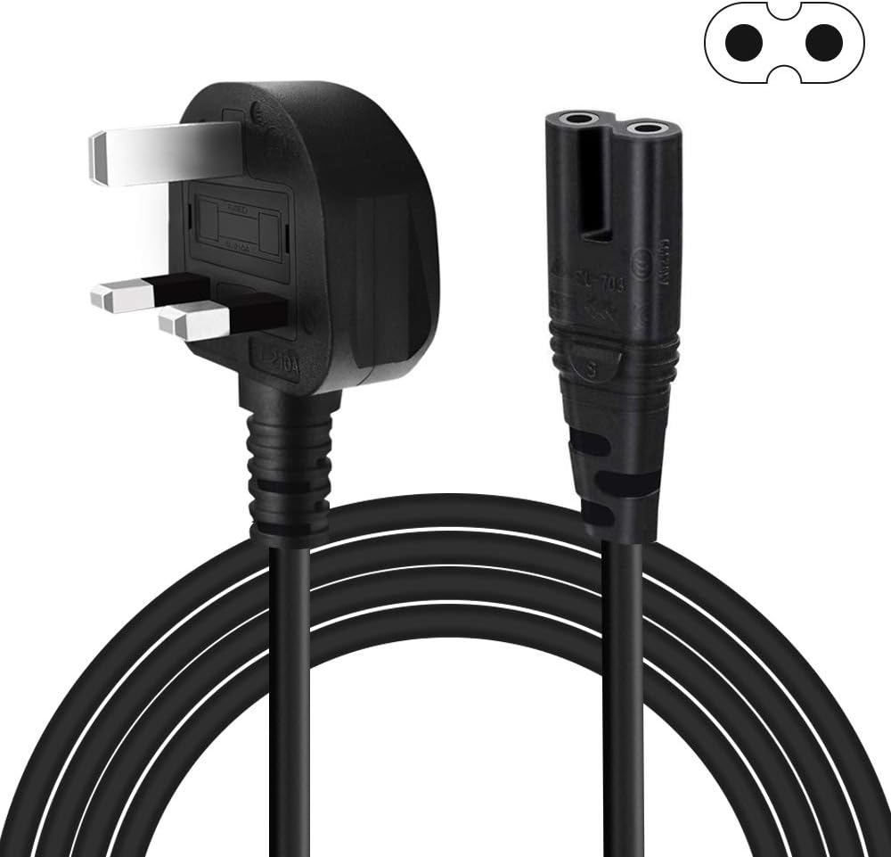 UXWEN 2 Pin Power Cord Lead 1.5M for TV / PS3 / PS4 / PS5 / Xbox One X/Xbox 1...