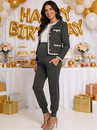 Image of fitglam Women's Maternity Pants Over Belly Lounge Pajamas Clothes Pregnancy Must Haves Joggers with Pockets