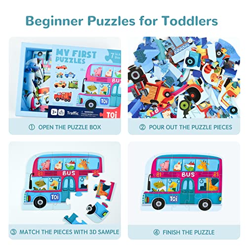Image of TOI 6 Packs Large Piece Toddler Jigsaw Puzzles for Kids Ages 3-5 - Traffic | My First Puzzle, Animal Shaped Floor Puzzles for Beginner, Preschool Learning Game, Educational Activity for Boys Girls Gift