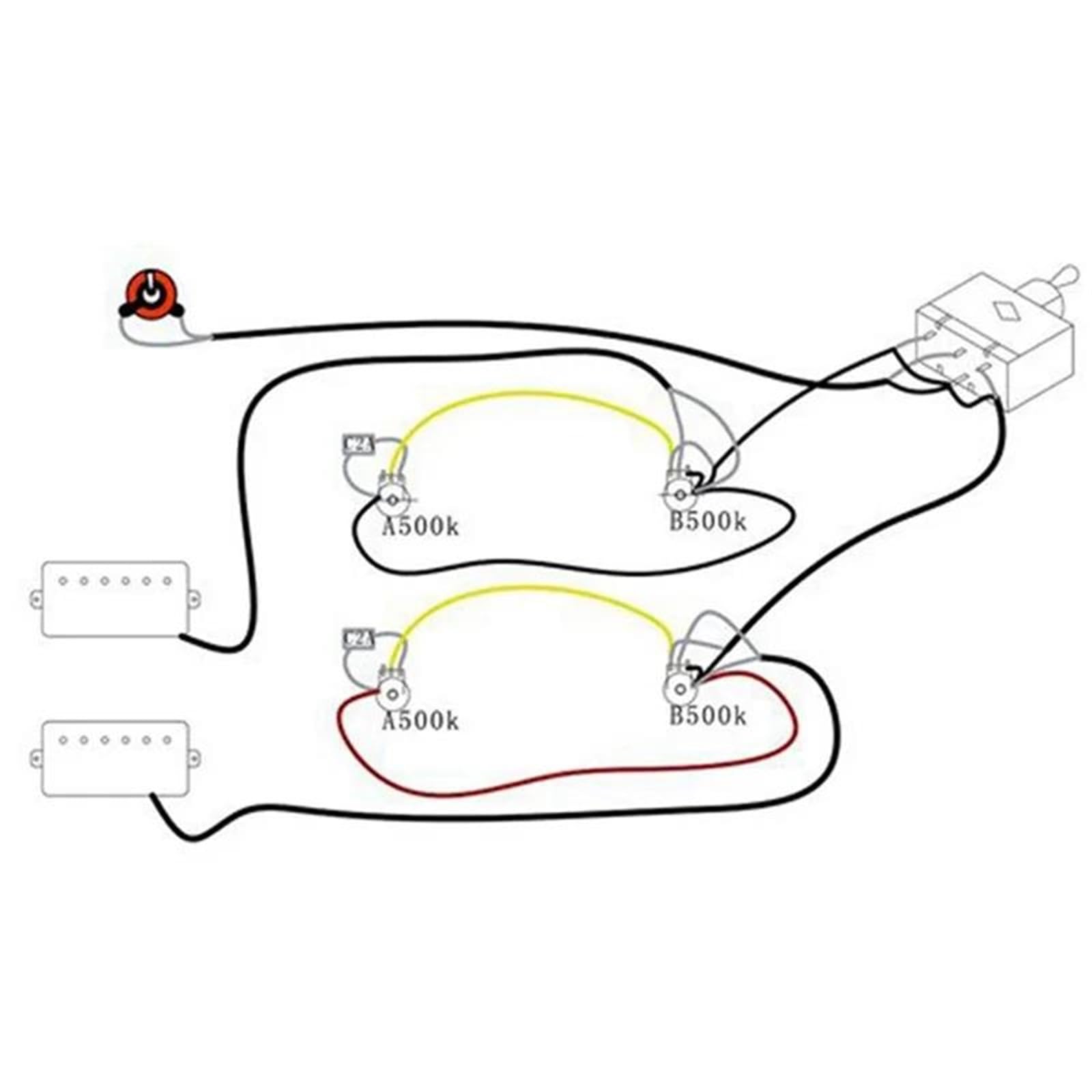 Arnés De Guitarra Arnés De Cableado Para Pastillas De Guitarra Eléctrica Potenciómetros 2T2V 500K Fácil De Instalar