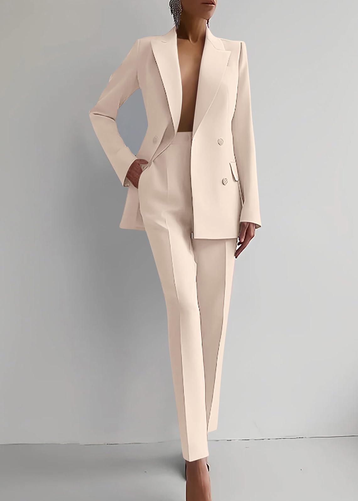 Completo Donna Tailleur Pantalone Curvy Completi Pantaloni e Giacca Tuta Due Pezzi Slim Fit Completo Tailleur da Cerimonia Ufficio e Lavoro Blazer Tuta
