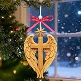 4.7 Inches Angel Wings Cross Christmas Tree Ornaments, Wooden Cross Angel Wings Ornament Hanging Decoration for Rearview Mirror, Window, Eaves, Fireplace and Home Pray Holiday Party Tree Decor