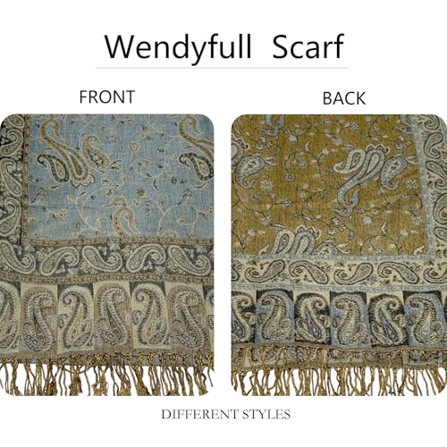 Image of Pashmina Scarf for Women Shawls and Wraps Reversible Paisley Vintage Jacquard Soft Silky Rave Scarves Men