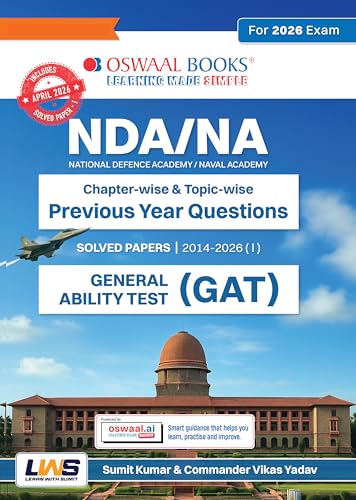 Image of Oswaal NDA /NA GAT 13 Years' Chapter-wise & Topic-wise Solved Papers English Medium | General Ability Test (English & GK) | 2014-2026 | 2600+ Questions | With Oswaal AI | For 2026-27 Exams