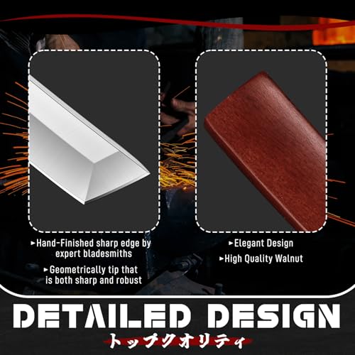 DRGSKL Japanese Fixed Blade Knife - Tanto Knives with Wooden Sheath - Survival Knives with Full Tang Handle - Bushcraft knives for Camping Outdoor, Gifts for Men - Image 4