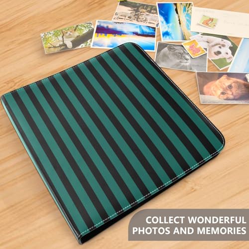 Álbum de fotos para hacer tú mismo con páginas autoadhesivas, diseño negro con rayas verdes aqua, encuadernación de 3 anillos, 40 páginas, tamaño 8x10 pulgadas miniatura 5