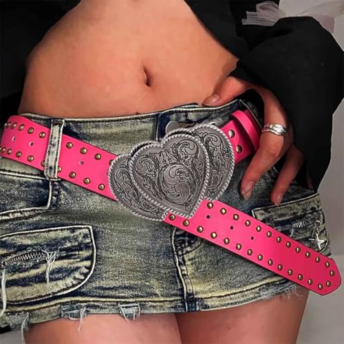 Yalice Heart Western Leather Belt for Women Men Star Buckle Waist Belt for Jeans Pants Ladies Cowgirls Cowboys Belt2