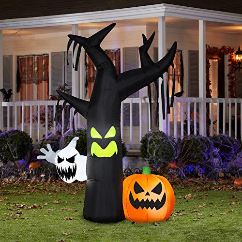 Gemmy Airblown Tree w/Ghost & JOL Scene OPP 7 ft Tall Black