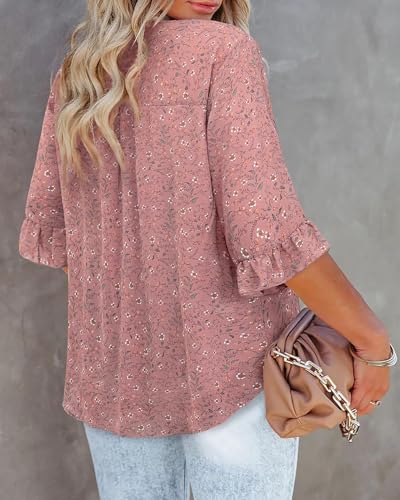 Amrto Plus Size Tops for Women Chiffon Ruffle 3/4 Sleeve Tunic Chiffon Blouses V Neck Casual Shirts XL-5XL3