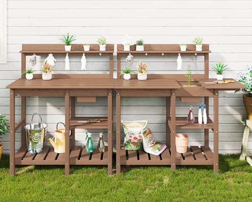 SERWALL potting bench set of 2 with sink, outdoor table