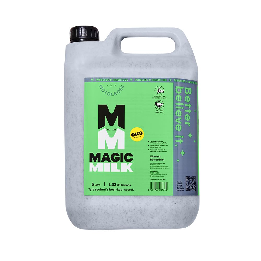 Magic Milk Motocross Bike Inner Tube and Tubeless Tyre Sealant 5L – Seals 9mm Punctures in Dirt Bike, Scooter and Moped Tyres – CO2 Cartridge Compatible – Ideal for Workshops