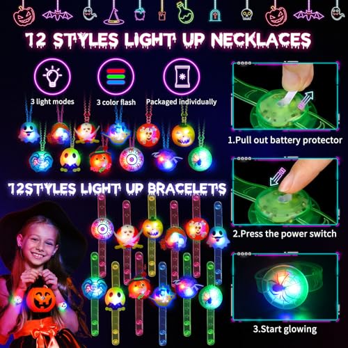Image of 118 PCS Halloween Party Favors Bulk, 80 Rings, 14 Brooches, 12 Necklaces, 12 Bracelets,Halloween Toys for Kids, Glow in the Dark Toys, Bulk Halloween Goodie Bag Fillers, Halloween Party Supplies