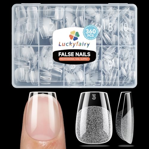 Extra Short Coffin Nails Tips: XS Pre-shape Press on Short Nails Full Cover Gel Tips 360Pcs, 12 Sizes Clear Coffin Nail Acrylic False Fake Nails Extension DIY Salon