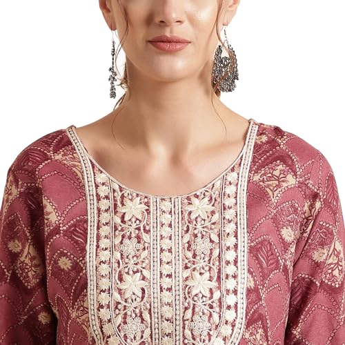 Image of NAINVISH Cotton Blend Kurti Pant & Dupatta | Kurta Set for Women | Women Kurta Pant Dupatta Set | Kurta Pant with Dupatta Set | Embroidered Kurta Pant Dupatta Set