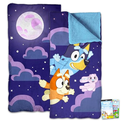 Bluey Slumber Bag Set for Kids - Bundle with 27x56 Inches Sleeping Bag Plus Stickers More | Bluey and Bingo Warm Slumber Bag