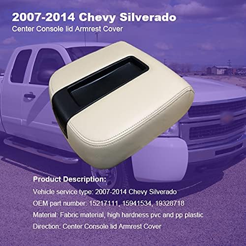 NHILES Center Console lid Arm Rest Cover Replacement for 2007-2013 Chevy Chevrolet Silverado,Tahoe,Suburban,Avalanche,GMC Sierra,Yukon,Yukon XL Armrest Center Console（Beige）