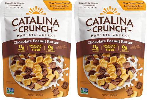 Catalina Crunch Protein Cereal - Sugar Free Breakfast Cereal with 11g of Protein - Gluten Free, Keto Friendly - Chocolate Peanut Butter - 9 oz. Bag (Pack of 2)