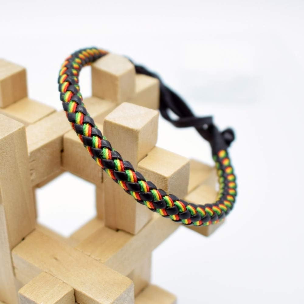 BDM Men's and Women's Leather Bracelet with The Colors of The Jamaican Flag. Jamaican Bracelet. - Image 3