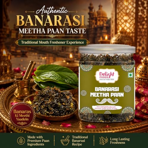 Image of Delight Foods Banarasi Meetha Paan Mukhwas Mouth Freshener, 200grams | Without Supari & Areca Nut | Sweet Paan Hygienically Packed Jar | Traditional Mukhwas