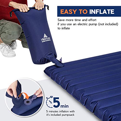 Hikenture Double Sleeping Pad,Extra Thick 3.75In Camping Mattress 2 Person,Queen Size Inflatable Air Mat,Lightweight And Compact,For Backpacking,Car Camping,Hiking,Tent,Cot(Navy Pumpsack) #TOP7