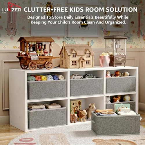 Image of Lukzer 3Pc's Grey Foldable Clothes Organiser Storage Box Stackable Space-Saving Wardrobe Organizer for Storage with Handles & Rust-Free Multipurpose Organizers Basket for Almirah Cupboard Pants Jeans