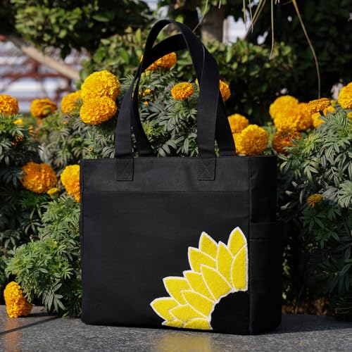 Image of TSANTA U Shaped Canvas Tote Bag, 35.56x33.02 cm with 10.8 cm Gusset, Cotton, Zipper Closure, Laptop Compartment