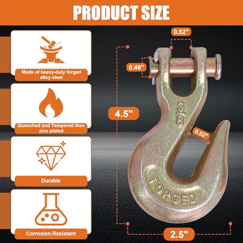 Image of 3 /8 inch Chain Hooks Grade 70, Heavy Duty Clevis Grab Hooks, 10 Pack | Forged Alloy Steel Tow Hook with 7,100 lbs WLL 28,000 lbs Break Strength, Zinc-Plated for Truck Trailer Tow Chain Transport
