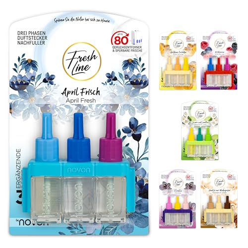 FRESH LINE® Recambio de ambientador de 3 unidades (3 x 7 ml) – Cambio de 3 fases – Completa a 3VOLUTION – Ambientador – 6 fragancias: bayas silvestres, jazmín, limas, frescas de abril, orquídeas