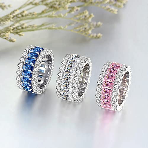 Elegant Micro Pave Blue Sapphire Eternity Band Ring in 14K Solid Gold over S925, Blue Gemstone Wedding Band for Her4