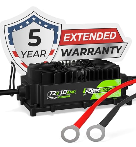 FORM 72V Lithium LiFePO4 Battery Charger for Golf Carts 72 Volt 10A Onboard Charger 76.8V/87.6V Solar Off-Grid (Ring Terminals)