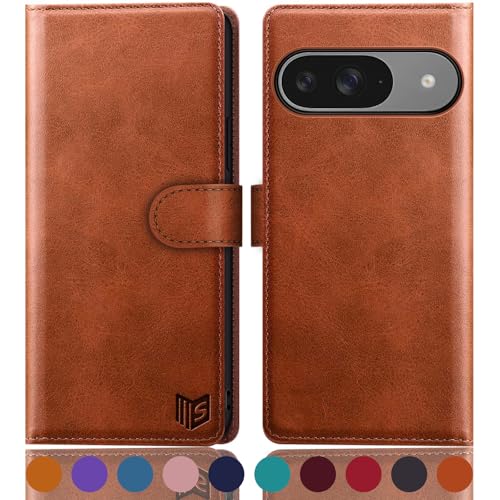 SUANPOT for Google Pixel 9 5G/Google Pixel 9 Pro 6.3 Wallet case with RFID Blocking Credit Card Holder Flip Book PU Leather Protective Cover Women Men for Pixel 9 Phone case Light Brown