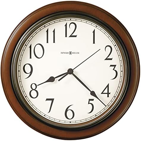 Howard Miller Kalvin Wall Clock 625-418 – Medium Brown Cherry Finished Case, Charcoal Gray Accents, Modern Home Decor, Classic Round Design, Quartz Movement