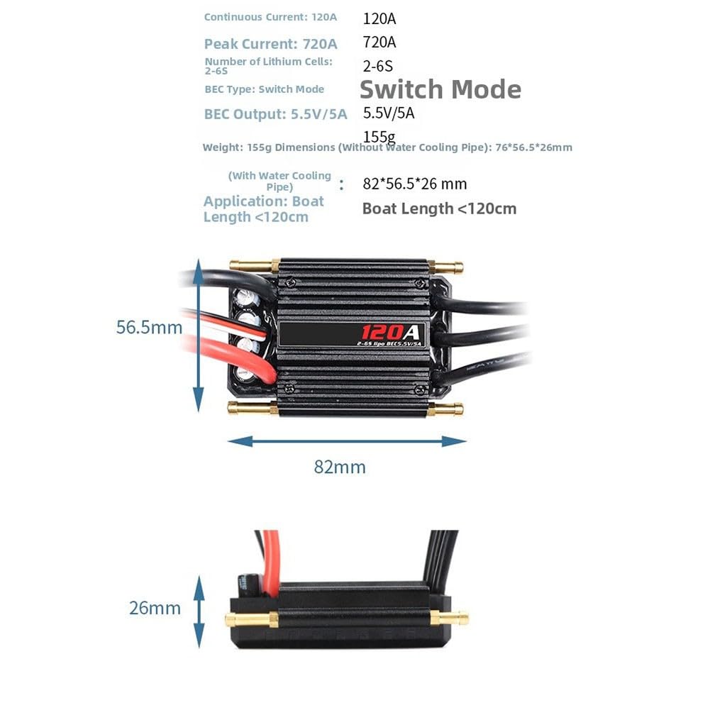 Bezszczotkowy regulator ESC do modeli statków RC 2-6S LiPo z 5,5 V/5 A BEC, wodoszczelny, regulowany, zabezpieczenie przed przegrzaniem, karta programowania