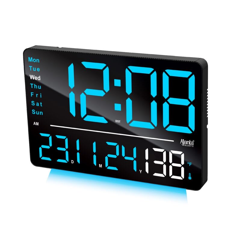 Image of Ajanta Digital Wall Clock with RGB Night Light, Temperature, Calendar and 12 /24H Format (Blue, 33 x 22 cm)