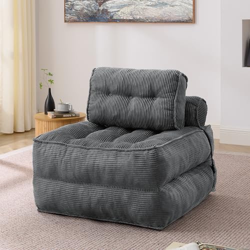 Wiuzo Sillón plegable de pana 2 en 1, cómodo sofá plegable con respaldo ajustable, versátil cama de invitados y sillón para salón o dormitorio (gris)