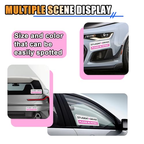 Image of Student Driver Sticker Decal, Non-Magnetic Car New Driver Sticker for Car, Please Be Patient Student Driver Safety Sign & Vehicle Warning Sign, Removal Pink Vehicle Bumper Sticker (4PCS)