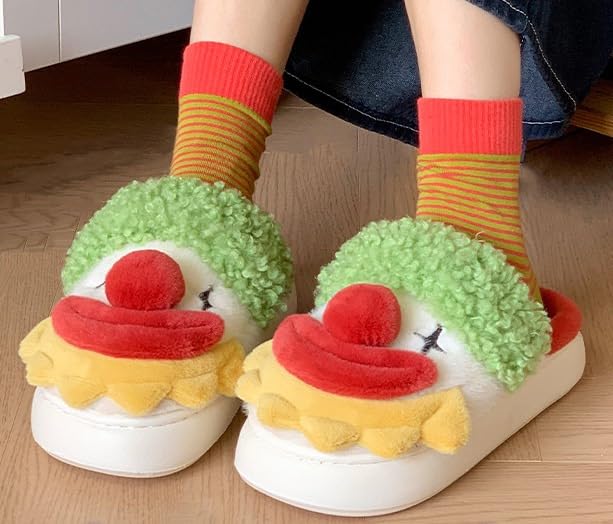 Christmas Slippers Fuzzy Slippers Santa Claus Slippers Clown Slippers Fluffy Slippers Plush Cute Warm Y2k Aesthetic for House Bedroom Slides Slip-on Non-Slip Indoor Shoes Cartoon Father Christmas4