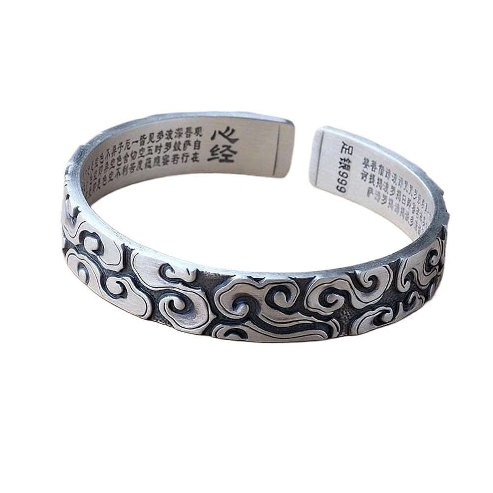 Bracciale in argento, bracciale rigido alla moda, braccialetto in argento 999 con parole buddiste a forma di nuvola, braccialetto aperto, braccialetto vintage unisex in argento, i braccialetti possono