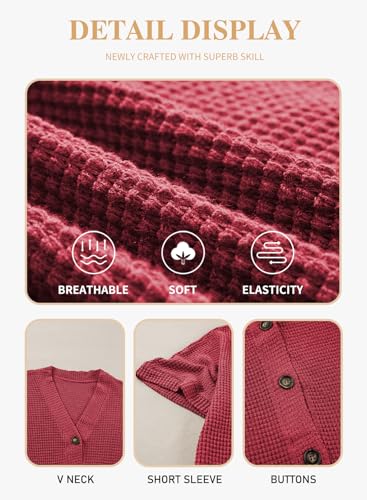 Image of Eytino Womens Plus Size Tops Casual V Neck Short Sleeve Waffle Knit Button Down Shirts(1X-5X)