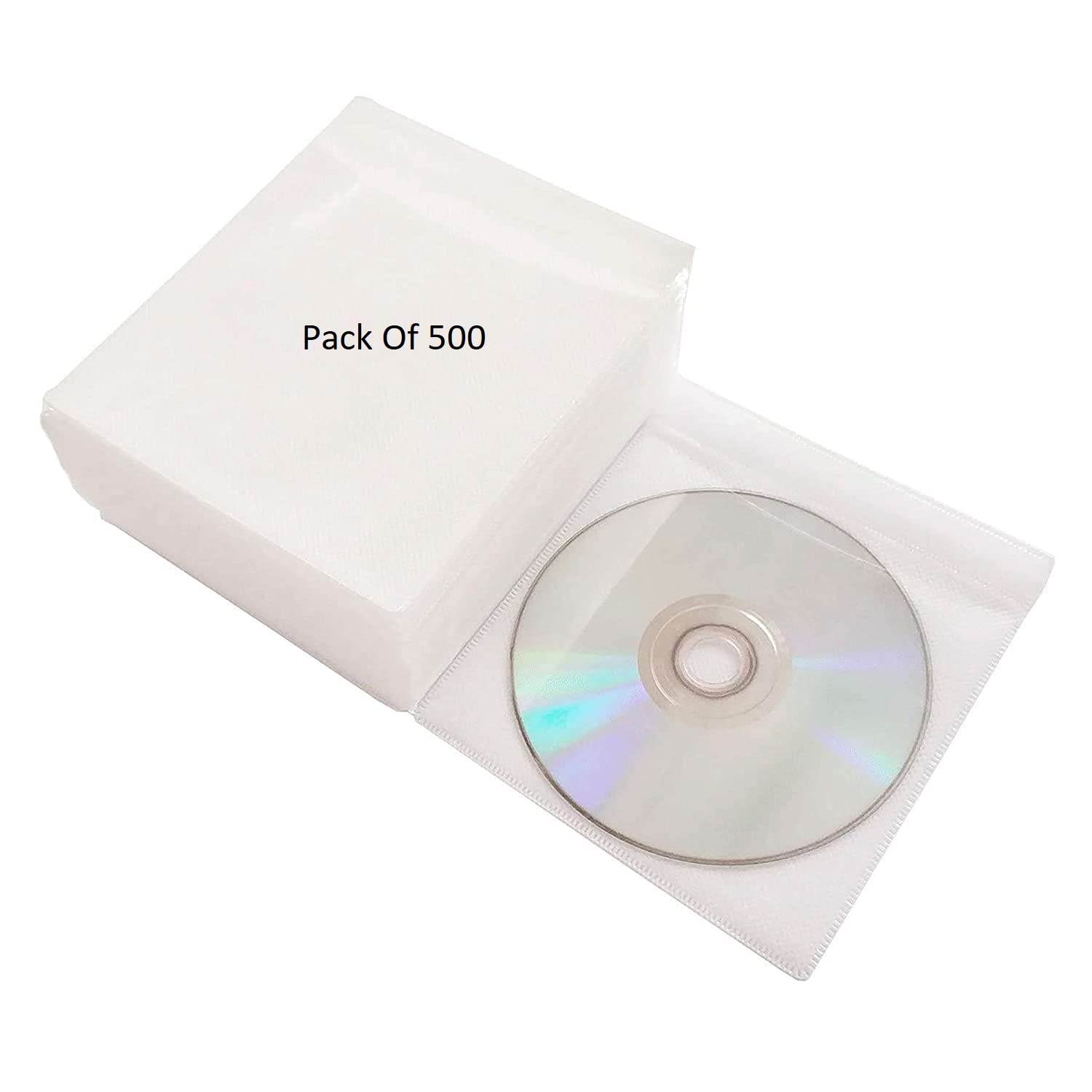 CD DVD Case Cover Organizer Records Soft Non-Woven Material Double-Sided Refill Plastic Storage Binders Disc Case (White) (Pack of 500)