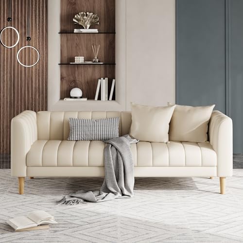 IDEALHOUSE 83" W Faux Leather Sofa Couch for Living Room, Modern ...