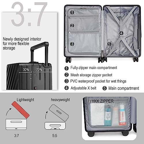 Somago Carry On Suitcase 22x14x9 Wide Handle 20 Inch Luggage Airline Approved Polycarbonate Hardside Aluminum Frame No Zipper with Spinner Wheels TSA Lock Dry Wet Pocket (Black)3