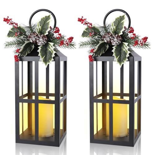 Taman Christmas Lantern, 18" Decorative Candle Lantern LED Metal Vintage