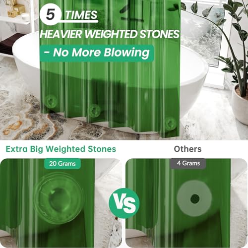 Image of AmazerBath Premium EVA Shower Curtain Clear Pine Green, Luxury Shower Curtain Dark Green Ultra Soft, Waterproof Bathroom Curtain with 3 Weighted Stones and 12 Grommets, Recyclable Packaging