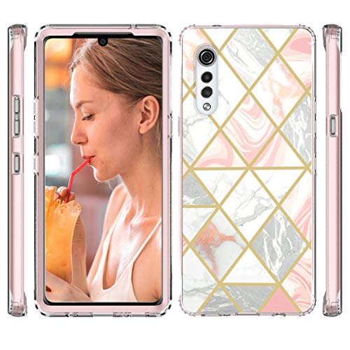 [3 Items] Jeylly For Lg Velvet Case With Screen Protector [2 Pack], Slim Stylish Marble Design Case For Women Girls, Hybrid Hard Pc Soft Tpu Shockproof Heavy Duty Sturdy Case For Lg Velvet, Rose Gold #TOP1