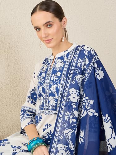 Image of INDO ERA Women's Pure Cotton Animal Printed Straight Kurta & Pant with Dupatta Set (IESTR11803)