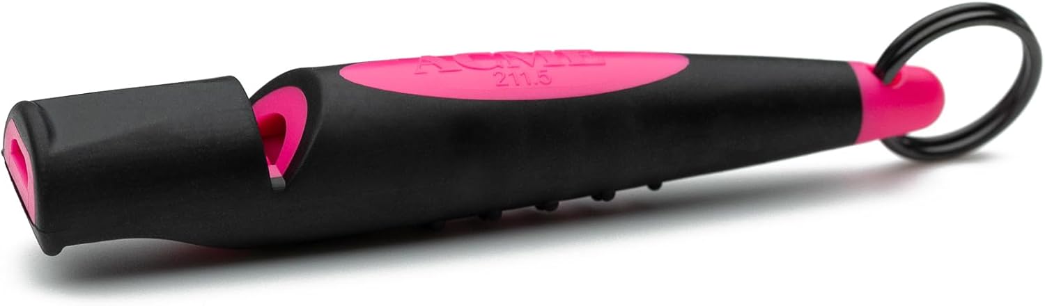 ACME Genuine Professional, BPA-Free Plastic Dog Training Whistle No. 211.5 Alpha with Enhanced Ergonomic Grip, 110 dBA Long Range, Made in The UK. Black on Day Glow Pink