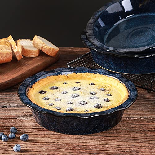 Vicrays Ceramic Pie Pan For Baking - 9 Inch Pie Plate, Round, Fluted And Deep Pie Dish For Tart, Pizza, Apple Pie, Quiche, Pot Pies, Cake - Reactive Glaze (Starry Blue) #TOP6