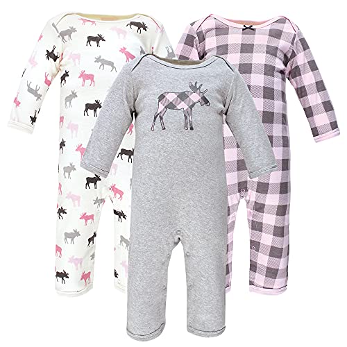 Image of Hudson Baby Girls Cotton Coveralls Rompers, Pink Moose, 9-12 Months US