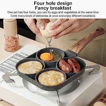 PERPART Egg Frying Pan Nonstick Pancake Pans 4-Cups cookware Pancake | Ome ess with Handle for Electric Stove for Kitchen for Induction Cooker. 2